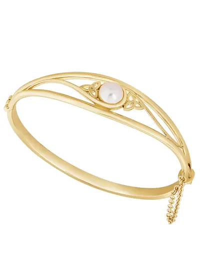 Gold Plated Trinity Pearl Celtic Bangle